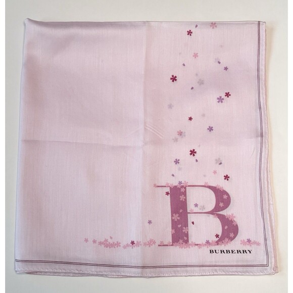Burberry Scarf Pink w/ Cherry Blossom Accents B Monogram Floral Pattern - Picture 1 of 8